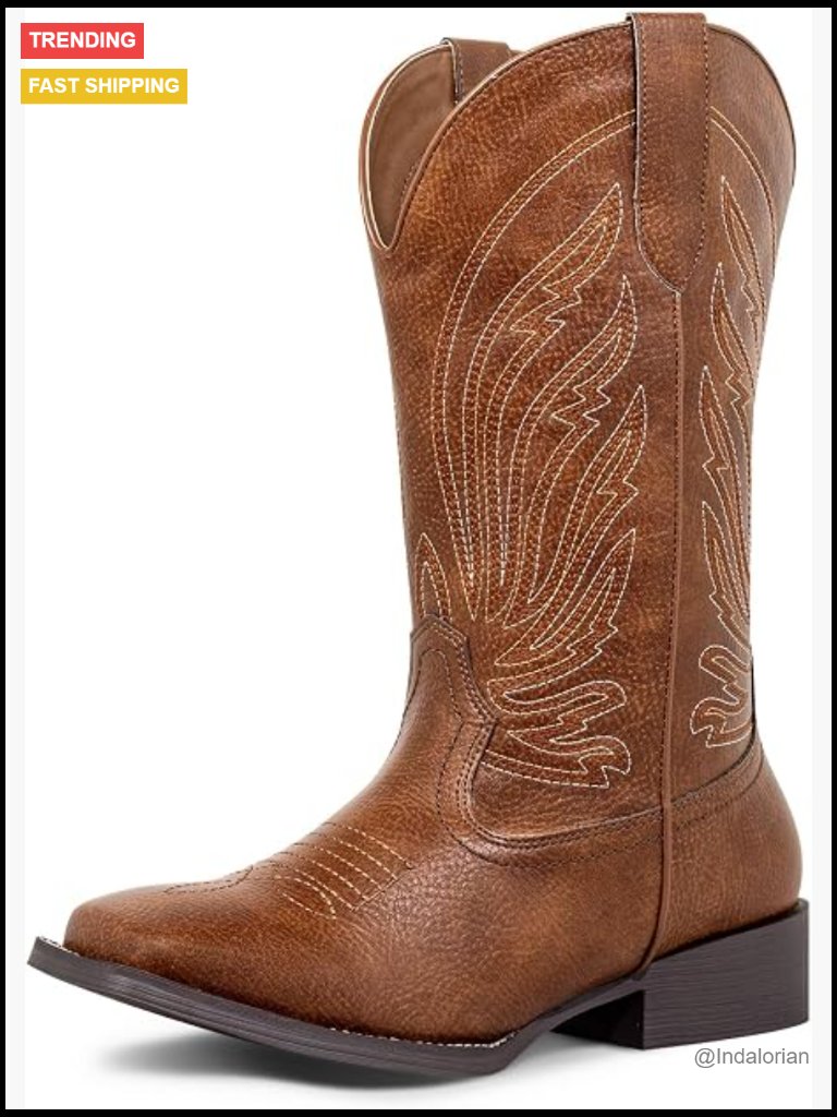 Wide Calf Cowboy Boots Square Toe Chunky Heel Stretchy Shaft Plus Size